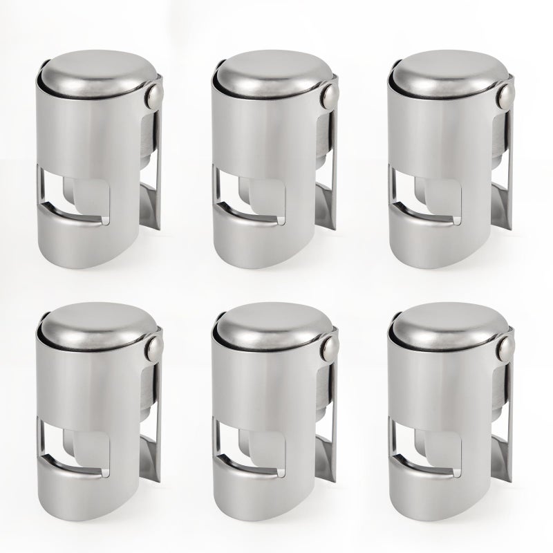 I-MART Pack of 6 Stainless Steel Champagne Stoppers, Prosecco, Sparkling Wine Bottle Stopper, Cork - Image 1